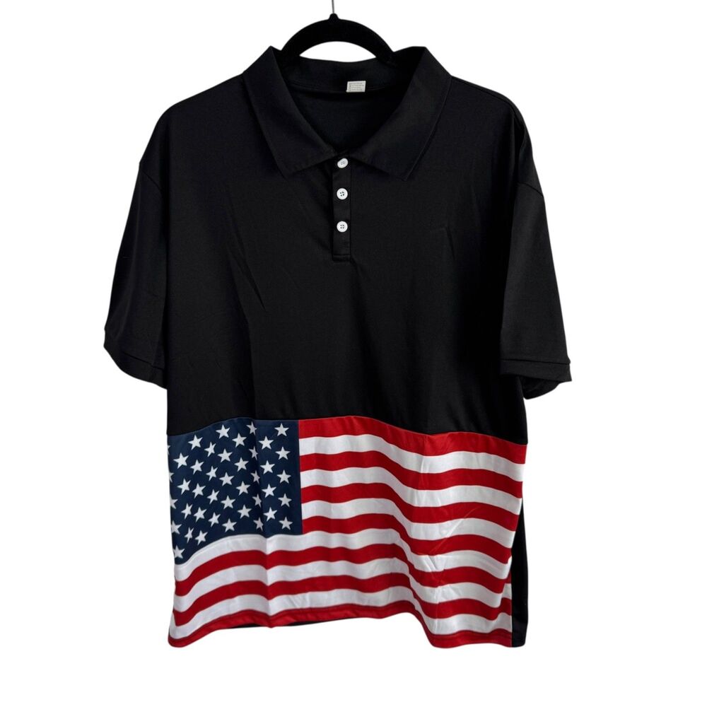 Amazon Unbranded Men's Polo Shirt Size XXL Patriotic American Flag Print NEW